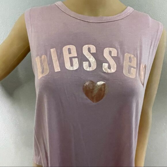 Hippie Chic Pink Sleeveless Croptop Says Blessed In Rose Gold Size Medium - Picture 5 of 12